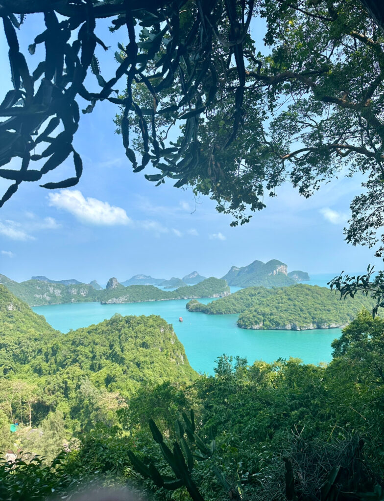 a view of islands in the water from a high point of Mu Ko Ang Thong